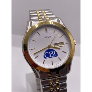 Pulsar By Seiko Mens Silver Gold Stretch Band Works New Battery